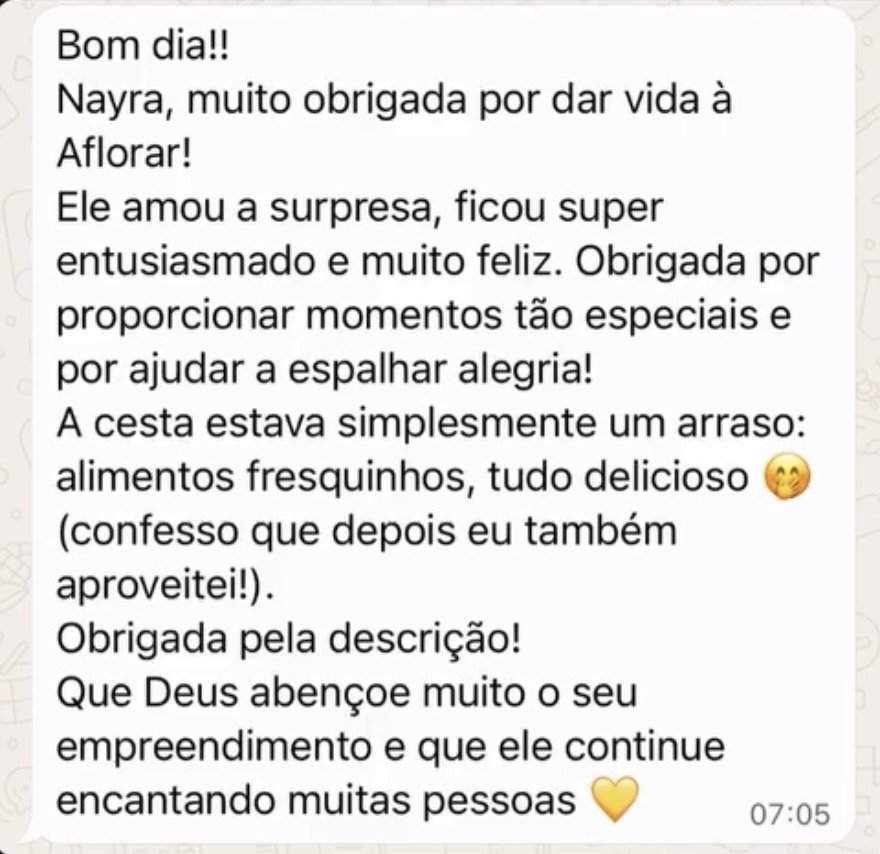 Print de agradecimento de cliente da Aflorar